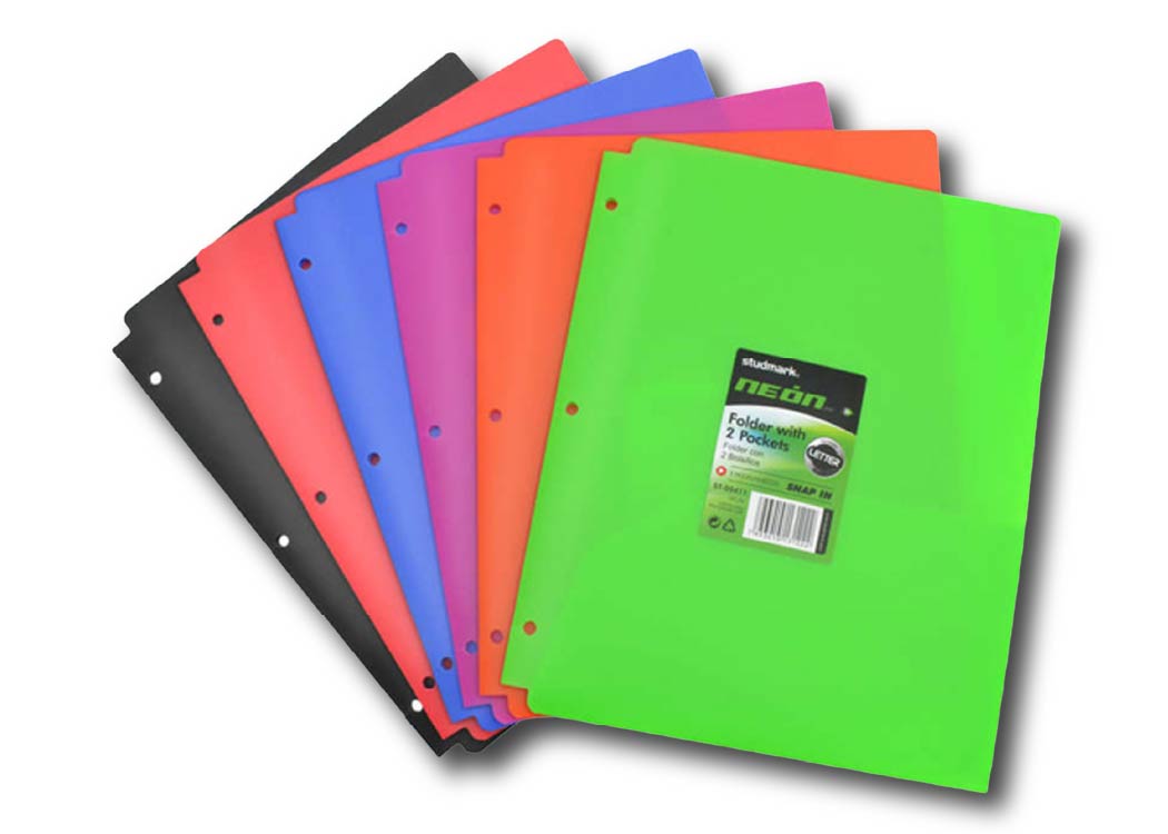 FOLDER PLASTICO T/CARTA CON BOLSILLOS DOBLE SOLAPA NEON SURTIDOS